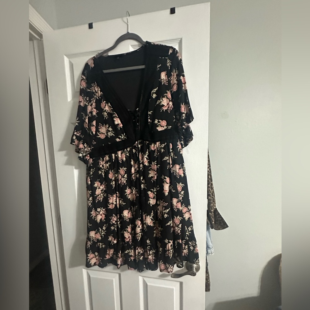 torrid Black Mini Dress with Blush Floral Print